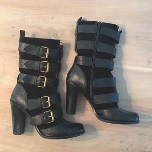 Marc by Marc Jacobs leather/suede buckle high ankle boot